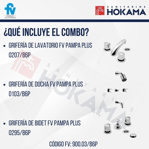 Imagen 4 de 10 de Combo Griferias Baño Fv Completo Moderno Kit Casa Juego B6