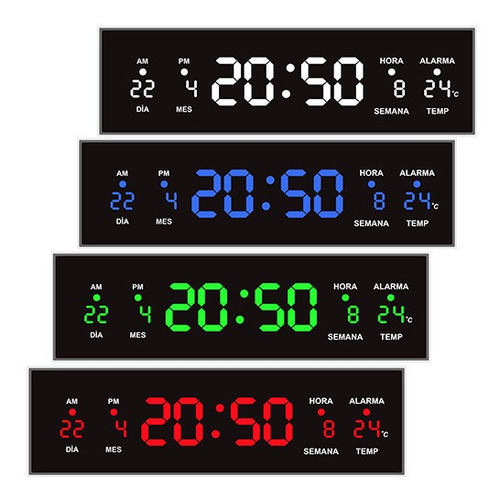 Reloj Digital De Pared Led Rojo Termómetro Alarma 32 Cm 
