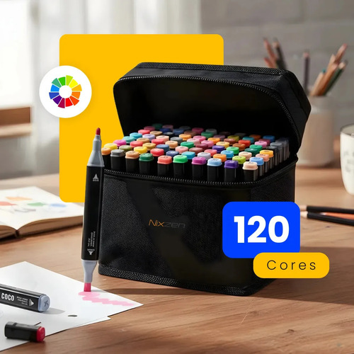 Conjunto Canetas Marcador Permanente Canetinhas Touch Coloridas Ponta Dupla 120 Cores Marca Texto Estojo Kit Bolsa Pintura Desenho Profissional Nixzen