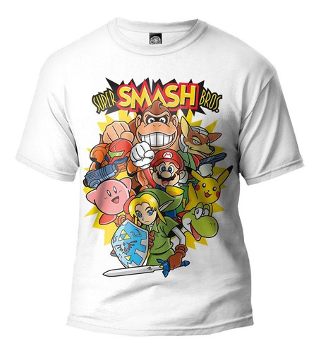 Playera Super Smash Bros Nintendo Mario Link Pikachu Kong