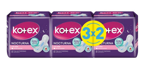 Toallas Femeninas Kotex Nocturna 3x2 Paquetes