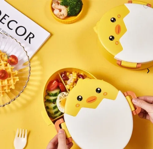 Lunchera Hermético Niño Pollito C/ Cubiertos 3 Div Belgrano Color Amarillo