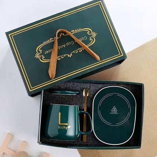 Taza Cerámica Con Calentador Eléctrico Verde Musgo Base Electrica 220v