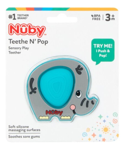 Mordedera con Pop It Nuby Elefante Azul Teeth N Pop 3m+
