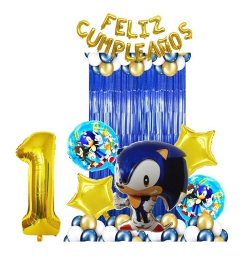 Set De Globos Sonic Decoración Fiesta De Cumple 48 Pcs. 