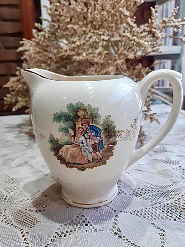 Antigua Loza Escena Galante Juego Tetera Cafetera Tazas
