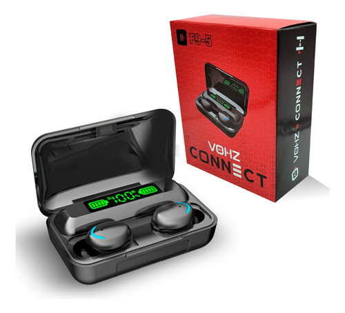 Audífonos in-ear gamer inalámbricos VOHZ TWS Connect F9-5 negro con luz  azul LED