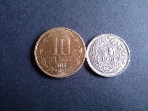 Moneda Suiza 1/2 Franco Níquel 1970 (c22a)