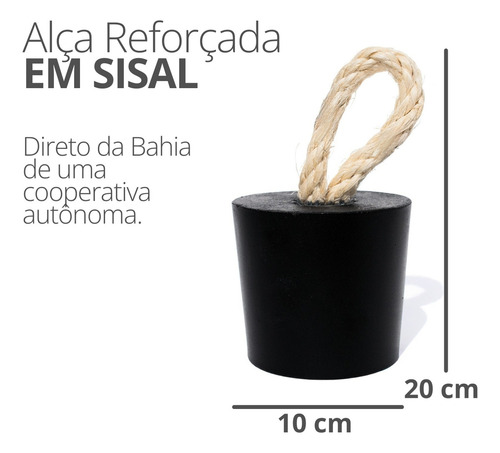 Peso De Porta Artesanal Concreto Com Alça Em Sisal Redondo Acabamento Fosco Cor Preto / Fosco / Redondo