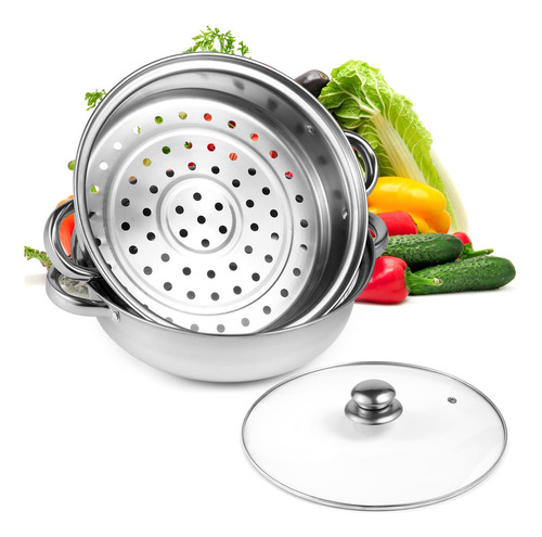 Olla De Vapor Acero Inoxidable 28cm Juego 3 Piezas