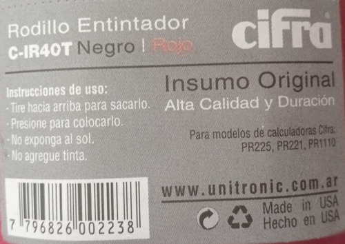 Imagen 3 de 3 de Tinta Para Calculadora Cifra Casio Sharp Entintador Ir-40t Color Negro Y Rojo