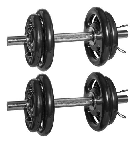 Kit 20kg Anilhas Emborrachadas + 2 Halteres Barra Musculação Cor Preto