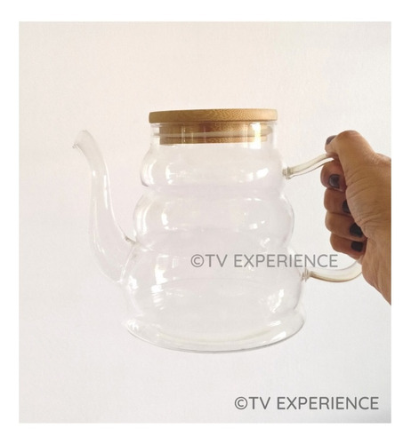 Imagen 4 de 6 de Tetera Vidrio Templado 1 Lt. Tapa Madera Té Infusiones