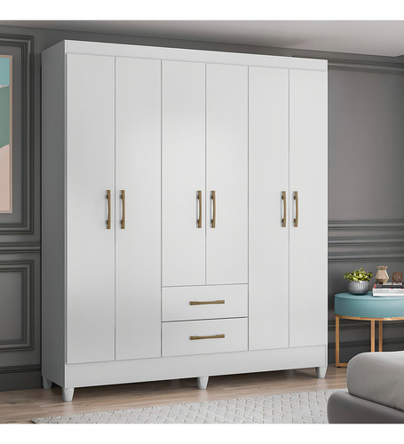 Kit Guarda Roupa Casal Panamá E Cômoda Ms 4 Gavetas Cor Branco