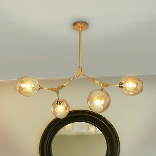 Lámpara Techo Moderna Dorada 40w 4 Luces Estructura Dorado
