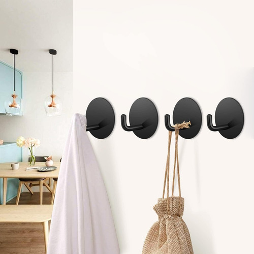 4 Gancho De Acero Inoxidable Negro Baño Autoadhesivo Premium