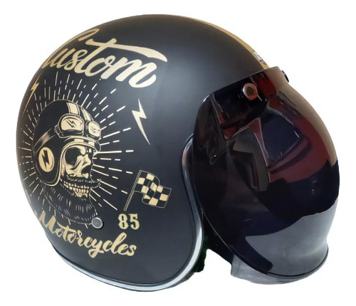 Capacete facial aberto Café Racer Classic Type com capacete padrão de cor preta tamanho M