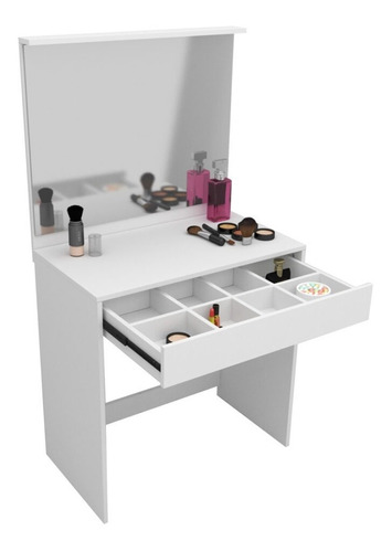 Imagen 1 de 4 de Tocador Organizador Cosmeticos Maquillador Blanco Con Espejo