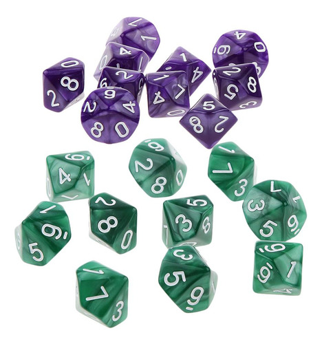 20x Dados D10 Para Juegos Party Verde Y Morado