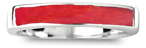 Anillo Plata 925 Con Incrustaciones Coral Rojo Con Barra Rec