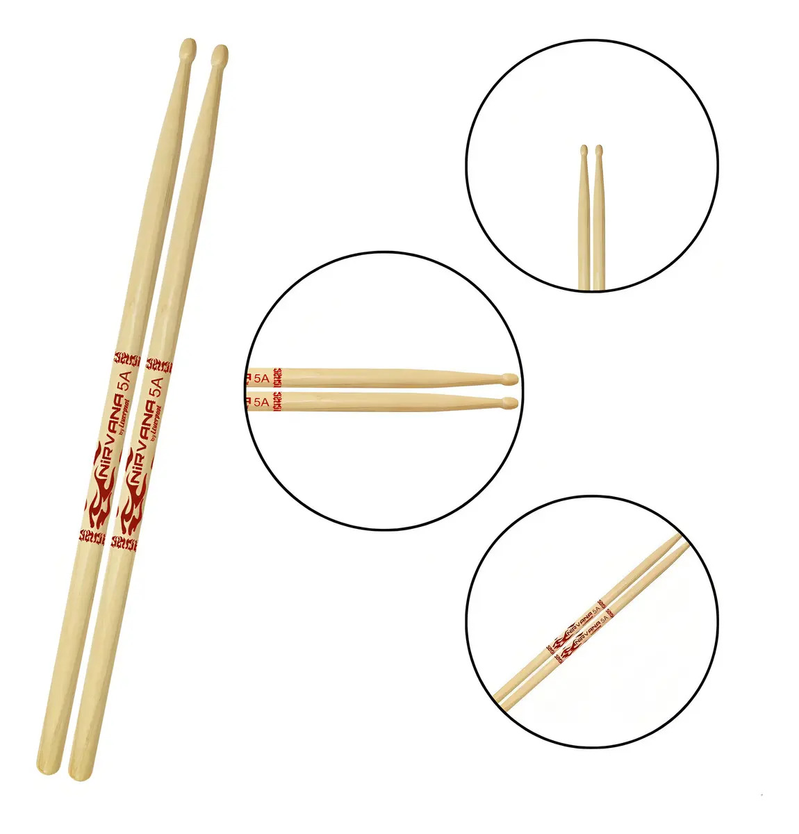 Baqueta Liverpool Nirvana Eco Bio 5A Madeira Marfim Goiabão Ponta Barril Par 42cm 1,5cm Original Confortável Rock Pop Jazz Gospel Fusion