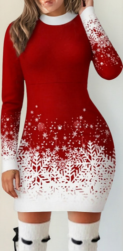Bn Vestido Navidad De Manga Larga Con Cuello Redondo For