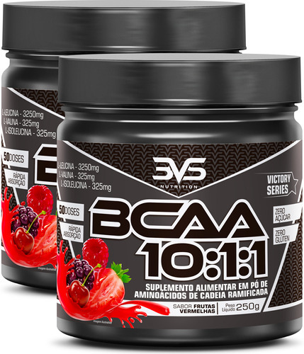 2 Unidades Do Bcaa Em Pó 10:1:1 Ultra Concentrando 250g Sabor: Frutas Vermelhas - Fórmula Exclusiva Com 3900mg De Aminoácidos Por Dose