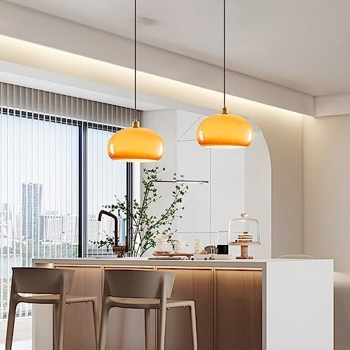Qepeety Lámpara Colgante De Cristal Naranja Con Isla De Coci