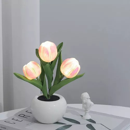 Lámpara Escritorio Diseño De Tulipanes Artificial Con Maceta