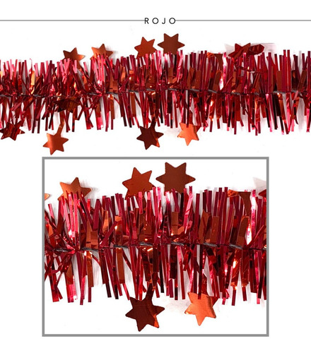 Imagen 4 de 10 de Lameta Con Estrellas Pack X 3 - Boa Guirnalda Deco Navidad