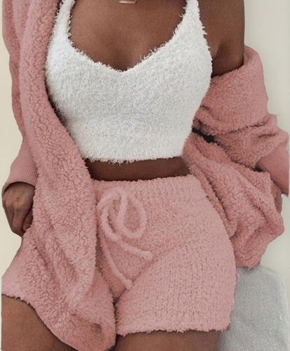 Pijama Casual De Tres Piezas De Felpa Para Estar En Casa