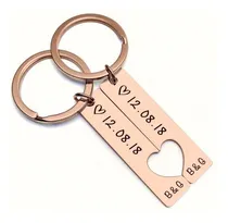 Comprar Set Llaveros Acero Personalizados Corazón Fecha Iniciales