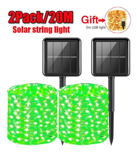 Tira De Luz Led Solar, Luz De Hadas Al Aire Libre 40m (2x20m