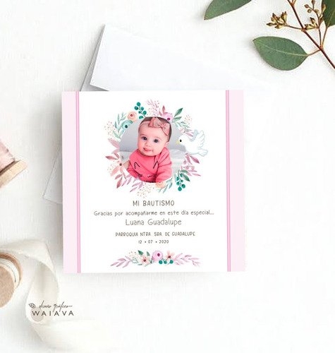 Imagen 2 de 10 de Estampas Tarjetas Bautismo De Nenas Con Foto X 2u