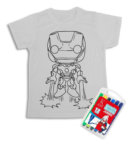 Camiseta Iron Man Avengers Colorear Marcador Lavable