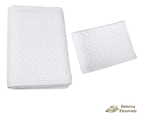 Jogo De Toalhas 4 Peças Toalha Aveludada Banho E Rosto Felpuda Macia Grossa Grande Luxo Jacquard 2 Pçs De Cada - Branco - 100% Algodão - 70 Cm X 1, 35 M E 50 Cm X 70 Cm - Renova Enxovais