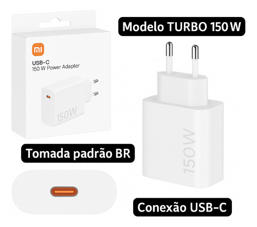 Carregador Turbo Xiaomi 150w +cabo Usb-c Carregamento Rápido