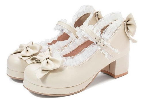 Zapatos De Princesa Bordados Con Lazo Con Volantes Lolita