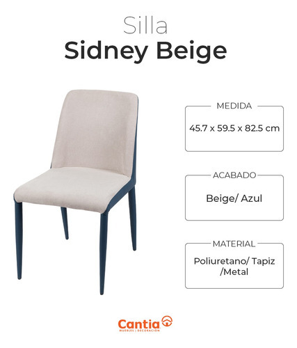 Silla Para Comedor Sidney Vanguardista Moderna Minimalista Color De La Estructura De La Silla Azul Marino Color Del Asiento Beige Diseño De La Tela Liso