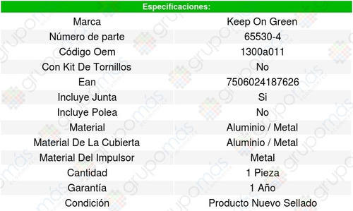 Bomba Agua Mitsubishi Eclipse V6 3.0l 00/05 Kg 1320431