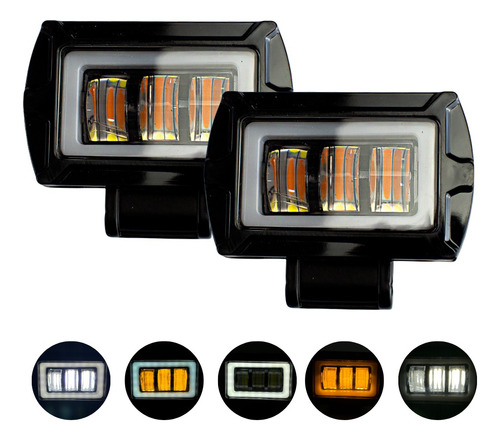 Par Faro 3 Lupa Auxiliar Automotriz Bicolor Con Aro Led Cob
