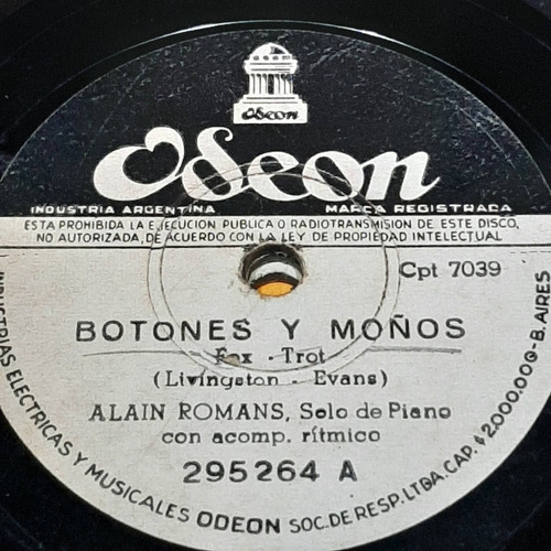 Pasta Alain Romans Solo De Piano Odeon C372