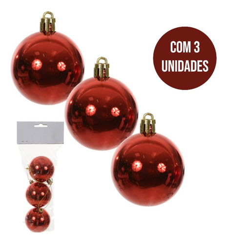 Pacote De Bolas De Natal Florarte Vermelhas Com 3un De 6cm