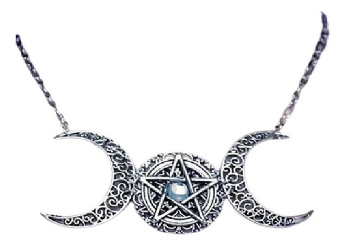 Collar Triple Luna Pentagrama Cuarzo Diosa Wicca Vintage