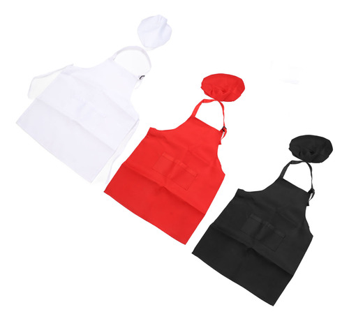 Set De 3 Delantales Para Niños Y Gorro De Chef Rojo, Negro Y