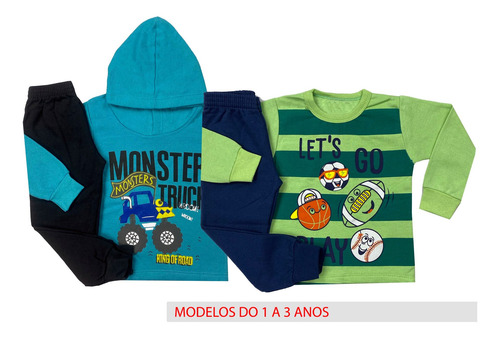 Imagem 3 de 11 de Kit 3 Conjunto Moletom Infantil Menino Roupa Inverno
