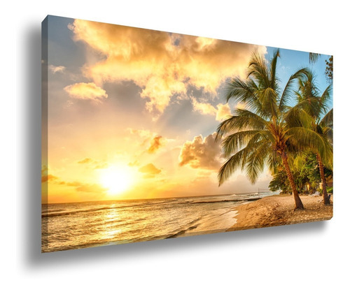 Tela Quadro Canvas Gigante Decorativo Praia Mar Sol 130x70 Cor Impressão em Alta Resolução Cor da armação Tecido Canvas Bordas Infinitas