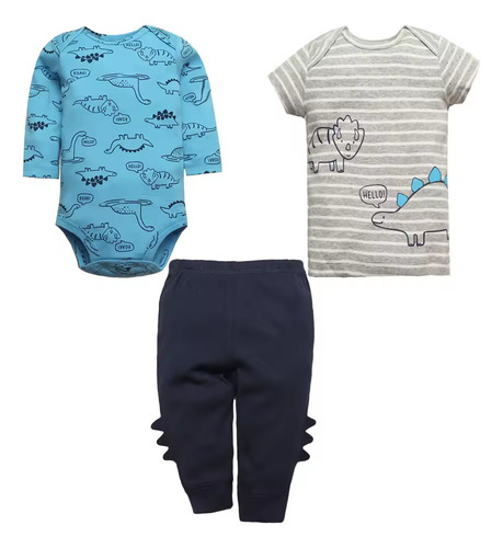 Conjunto De Ropa Para Bebé Niño 3 Piezas - Dinosaurios Diver