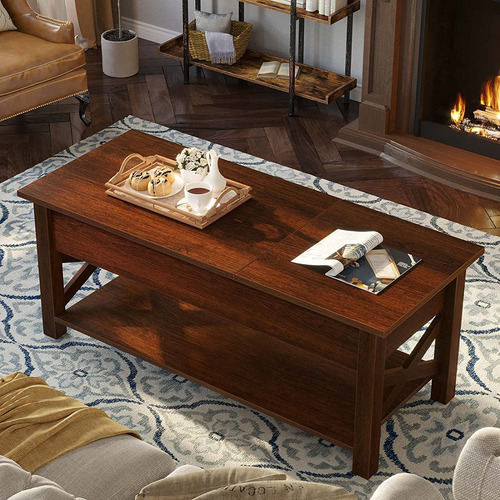 Mesa De Centro Con Compartimento Oculto Y Soporte De Madera
