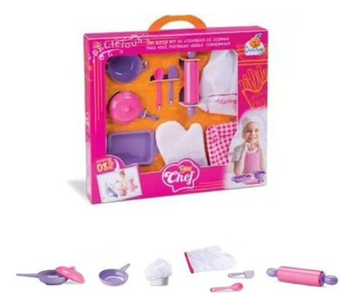 Kit Cozinha Infantil Gran Chef Avental Chapéu Luva Panela Cor Menina